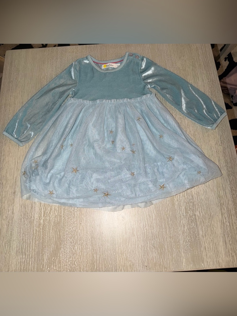 Baby Boden Light Blue Shimmer Star Tulle Dress with Angel wings size 6-12 months